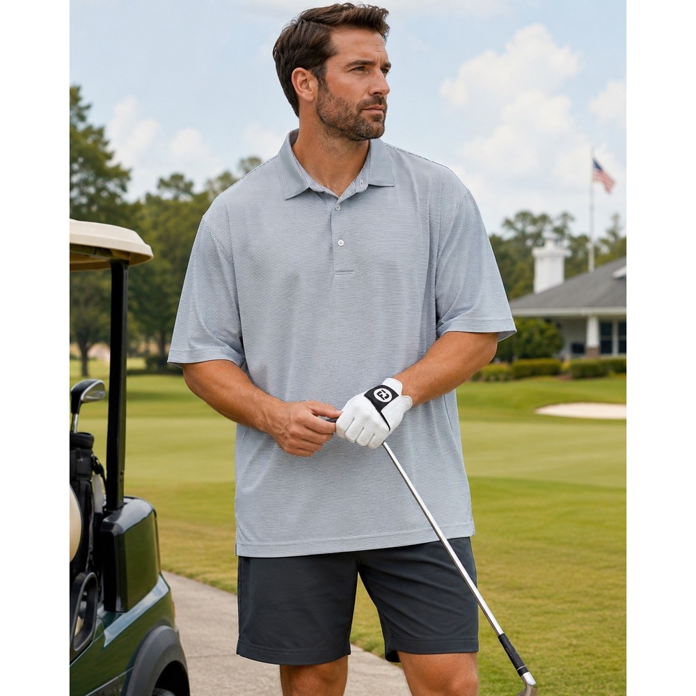 Peter Millar Summer Comfort White Black Striped Short Sleeve Golf Polo Shirt XL - Picture 2 of 14